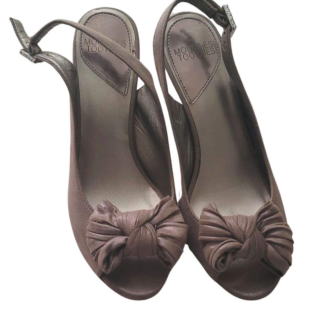 Mootsies Tootsies Taupe Slingbacks Taupe Open Toe Adjustable Strap Size 8 - Used